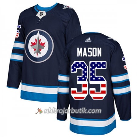 Män Ishockey Winnipeg Jets Tröja Steve Mason 35 Adidas 2017-2018 Marinblå USA Flag Fashion Authentic